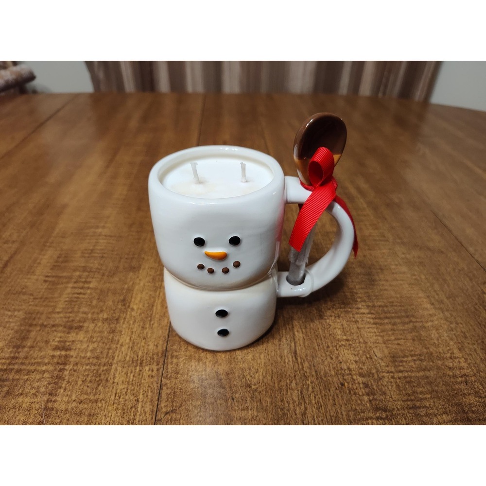 Handmade S'mores and Hot Chocolate Scented Candle in Snowman Mug 18 fl oz Spoon